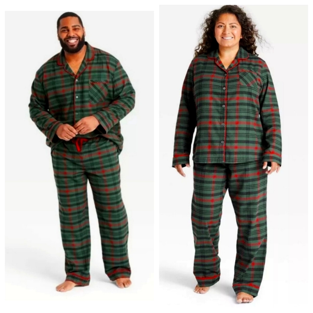 💙 NWT Hearth & Hand green red plaid UNISEX adult PLUS Christmas holiday Pajamas